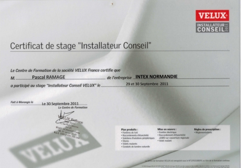 Certificat installateur conseil velux